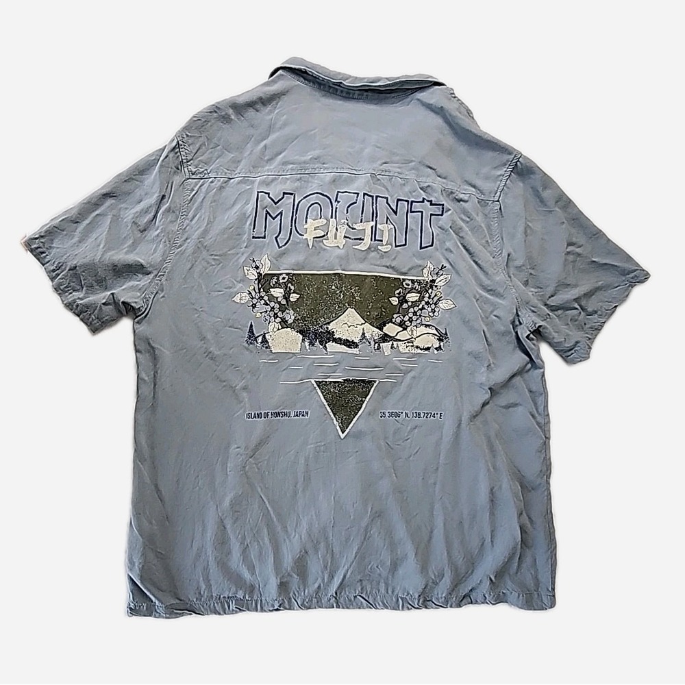 VTG Brooklyn‎ Cloth Y2K Men's XL Mount Fuji Graphic Short Sleeve Button Up Shirt